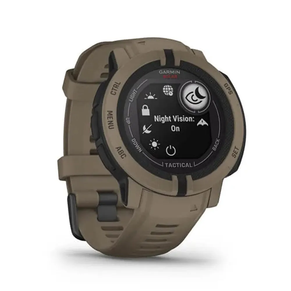 Garmin Instinct 2 Solar - Tactical Edition Coyote Tan Silicone Band Solar Charging Capabilities Multi-GNSS Support Watch - 010-02627-14