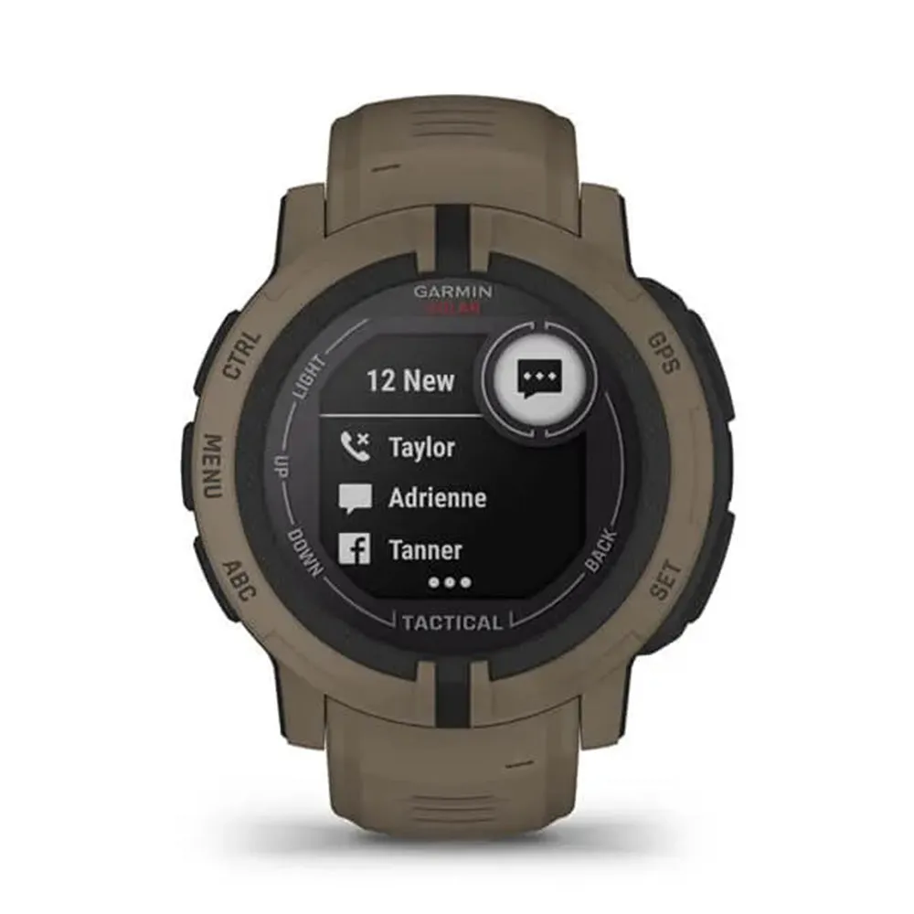 Garmin Instinct 2 Solar - Tactical Edition Coyote Tan Silicone Band Solar Charging Capabilities Multi-GNSS Support Watch - 010-02627-14