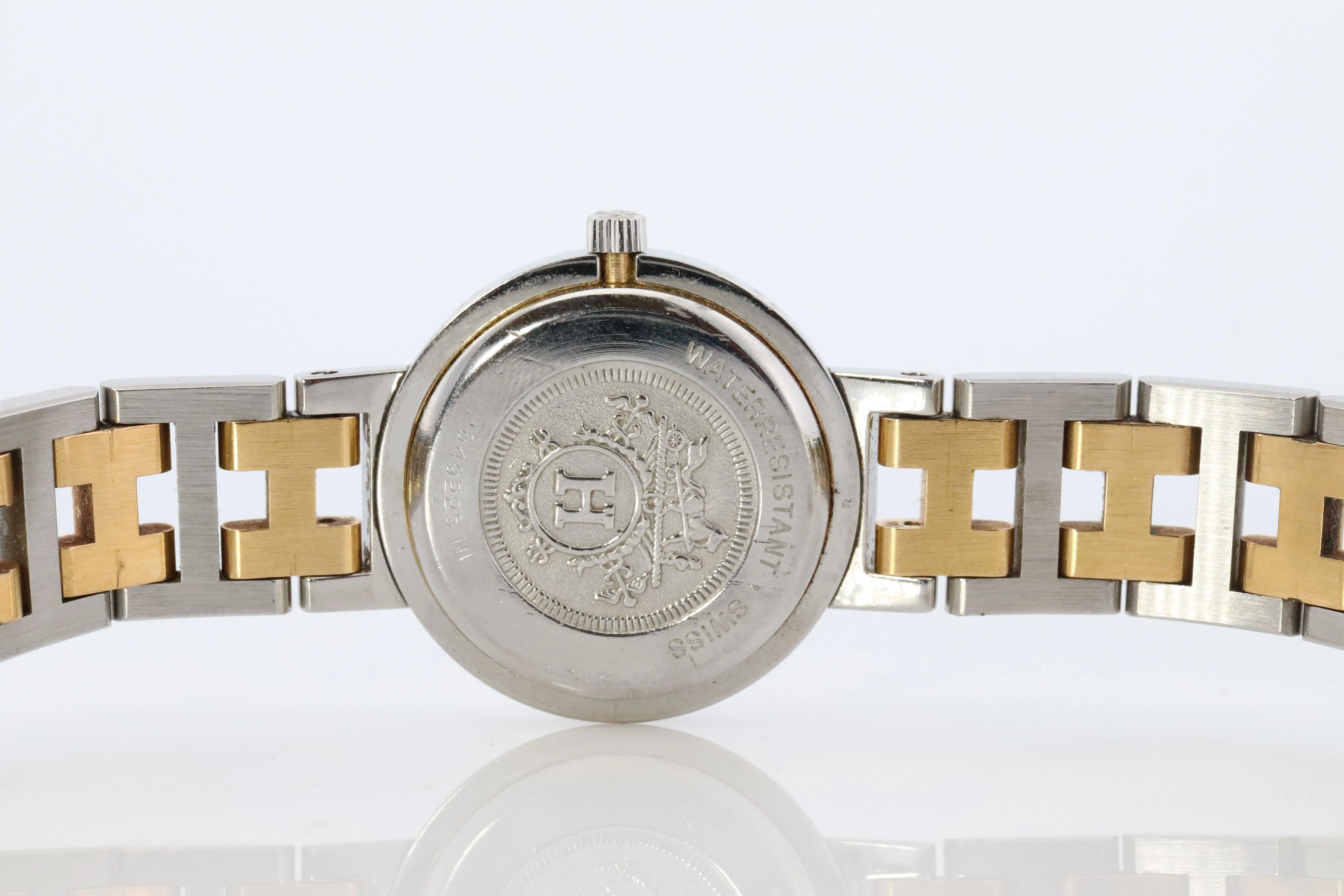 Genuine HERMES Stainless Steel 24mm Round Clipper Quartz Watch Champagne.