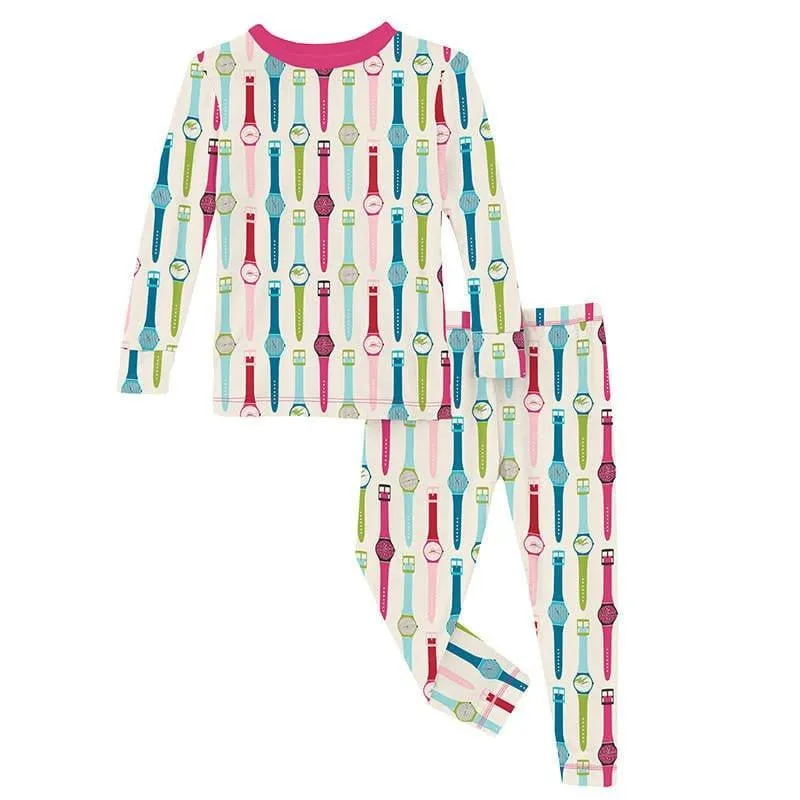 Girl's Print Bamboo Long Sleeve Pajama Set - Natural Watches