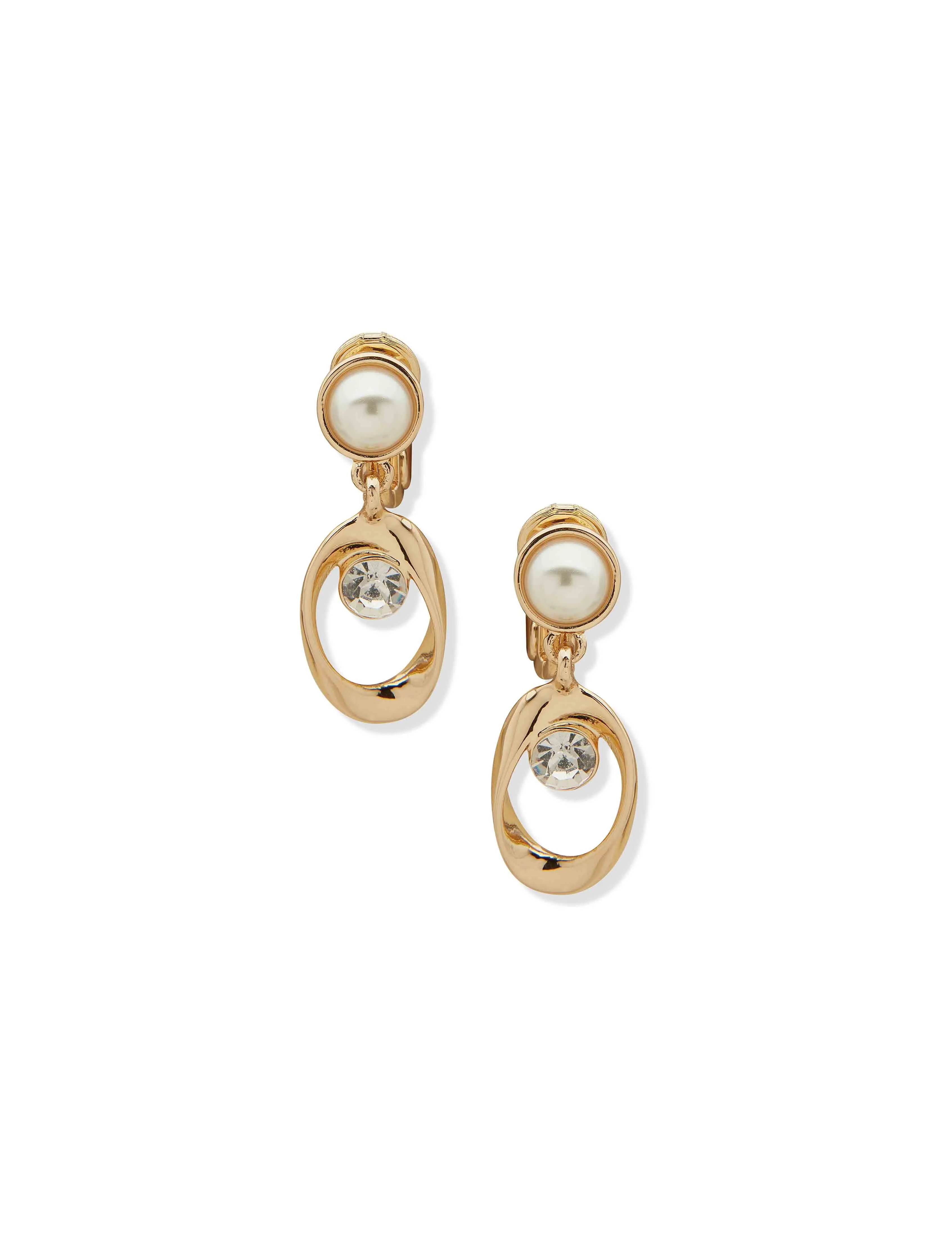 Gold Pearl Button Drop Earring