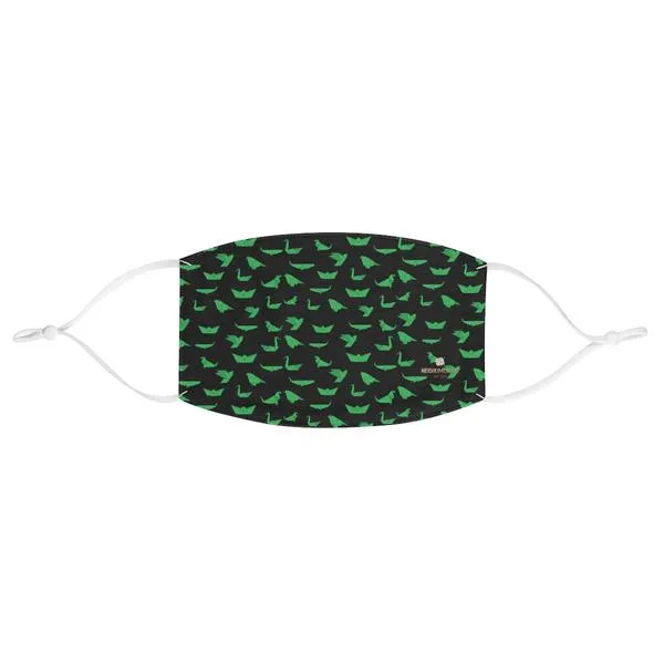 Japanese Style Crane Face Mask, Black Green Adult Modern Fabric Face Mask-Made in USA