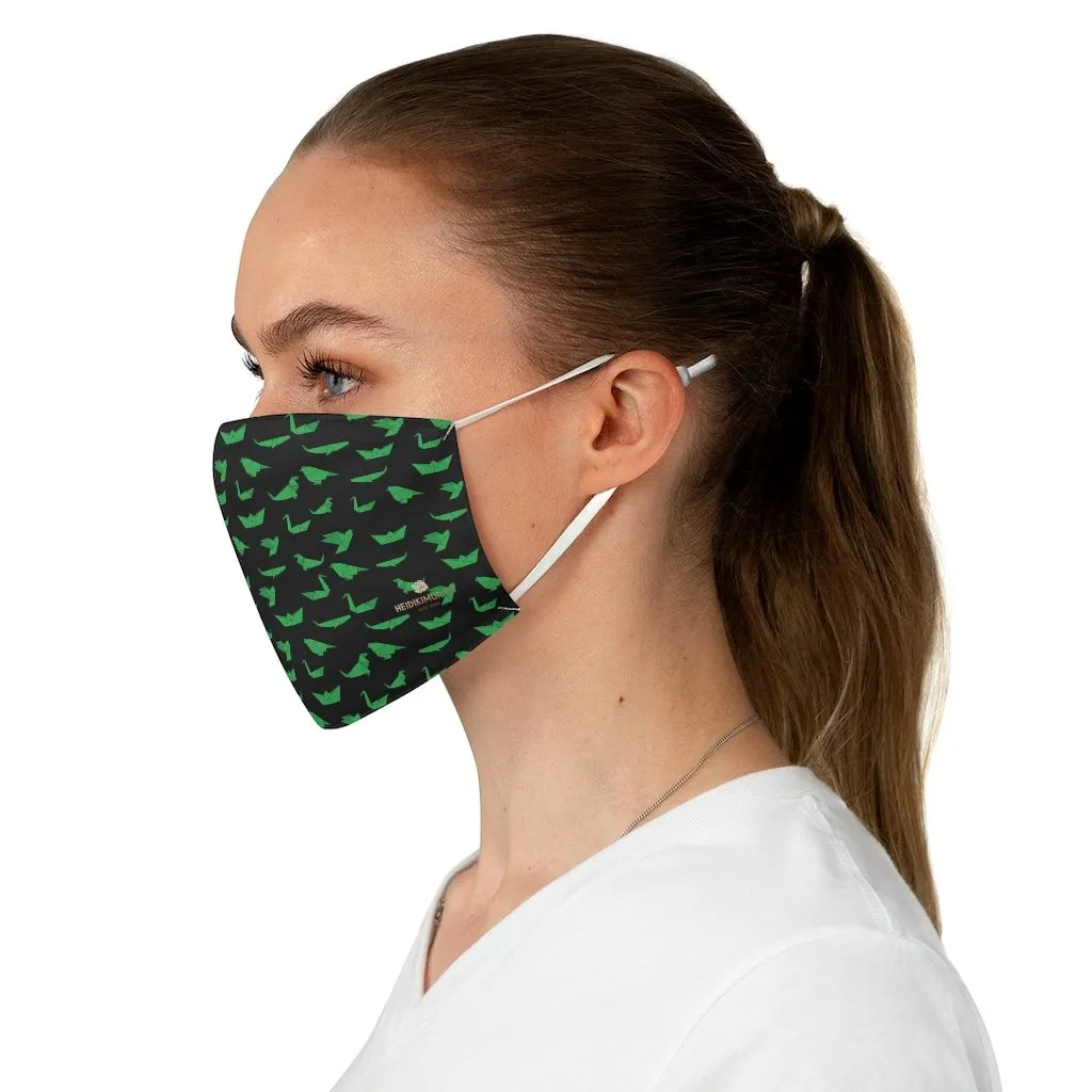 Japanese Style Crane Face Mask, Black Green Adult Modern Fabric Face Mask-Made in USA