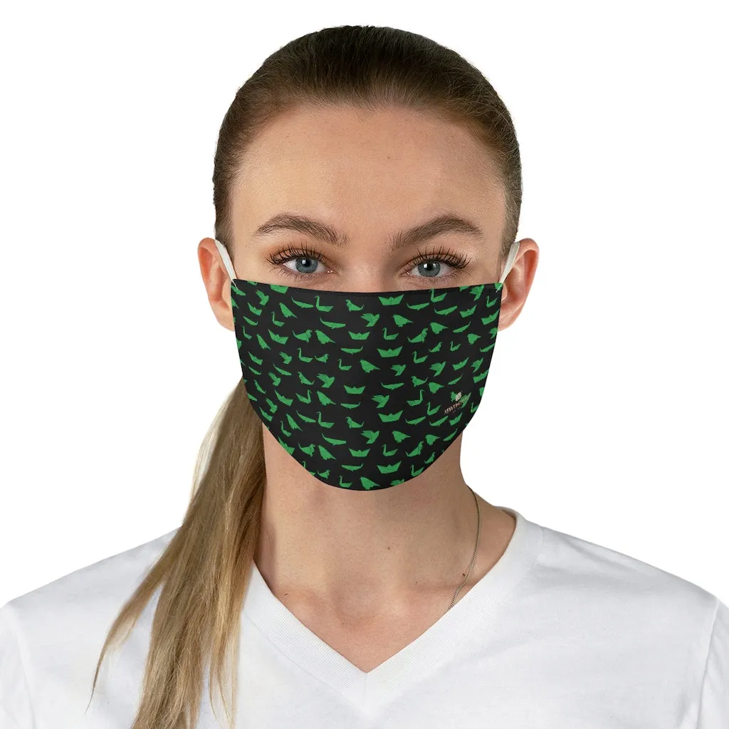 Japanese Style Crane Face Mask, Black Green Adult Modern Fabric Face Mask-Made in USA