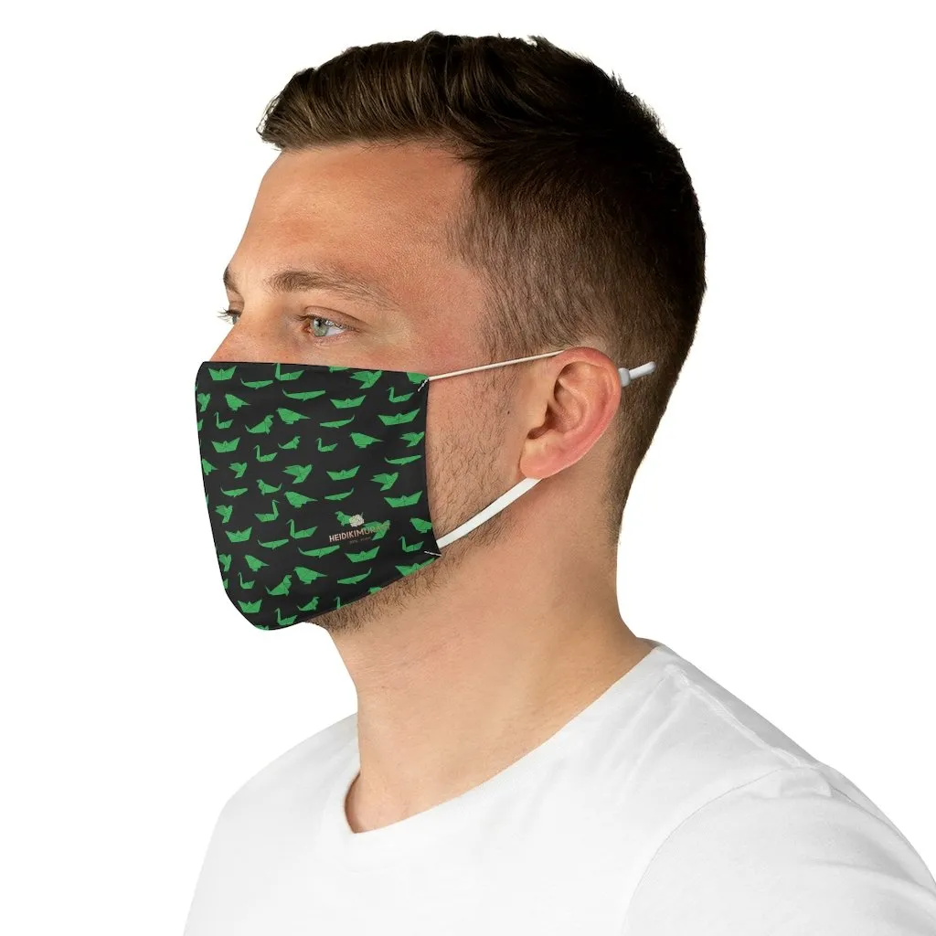 Japanese Style Crane Face Mask, Black Green Adult Modern Fabric Face Mask-Made in USA
