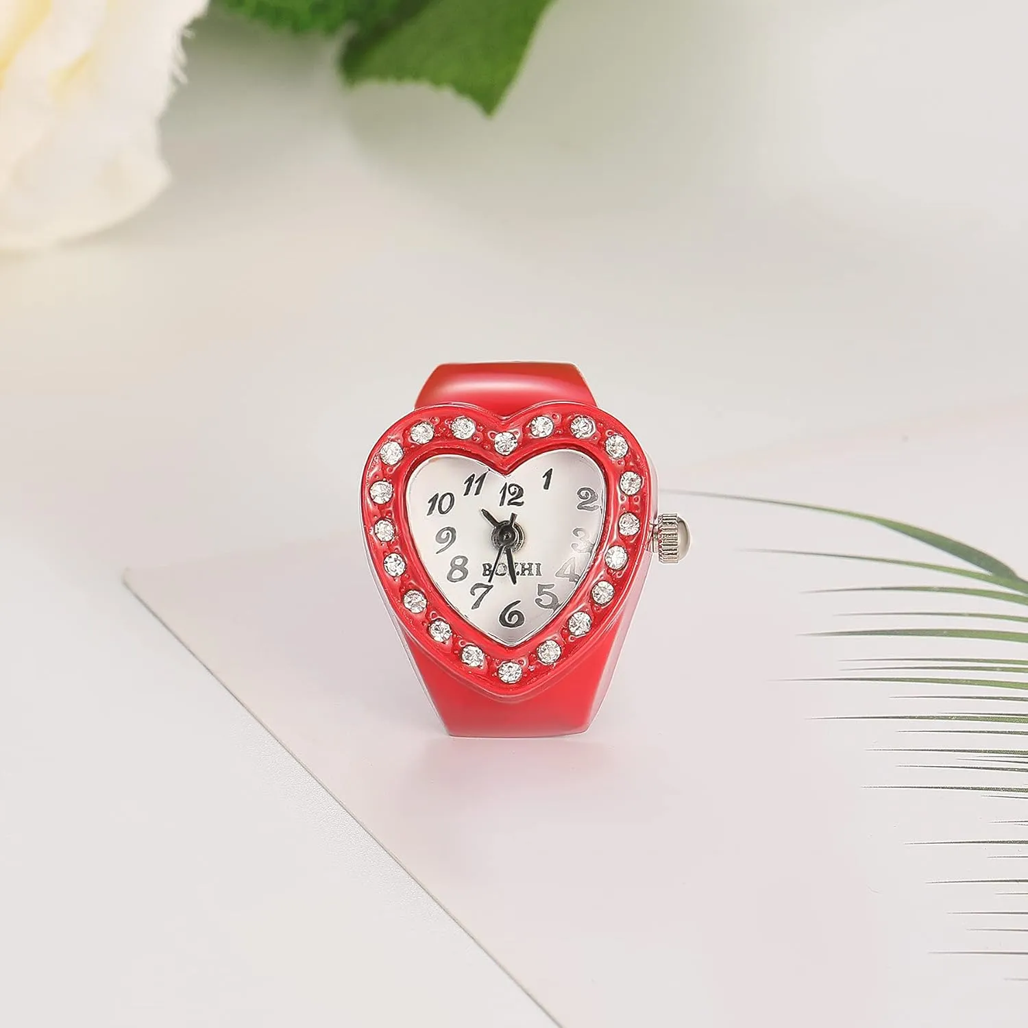 JewelryWe Men Women Finger Watch Round Analog Quartz Finger Ring Watches, Adjustable Size