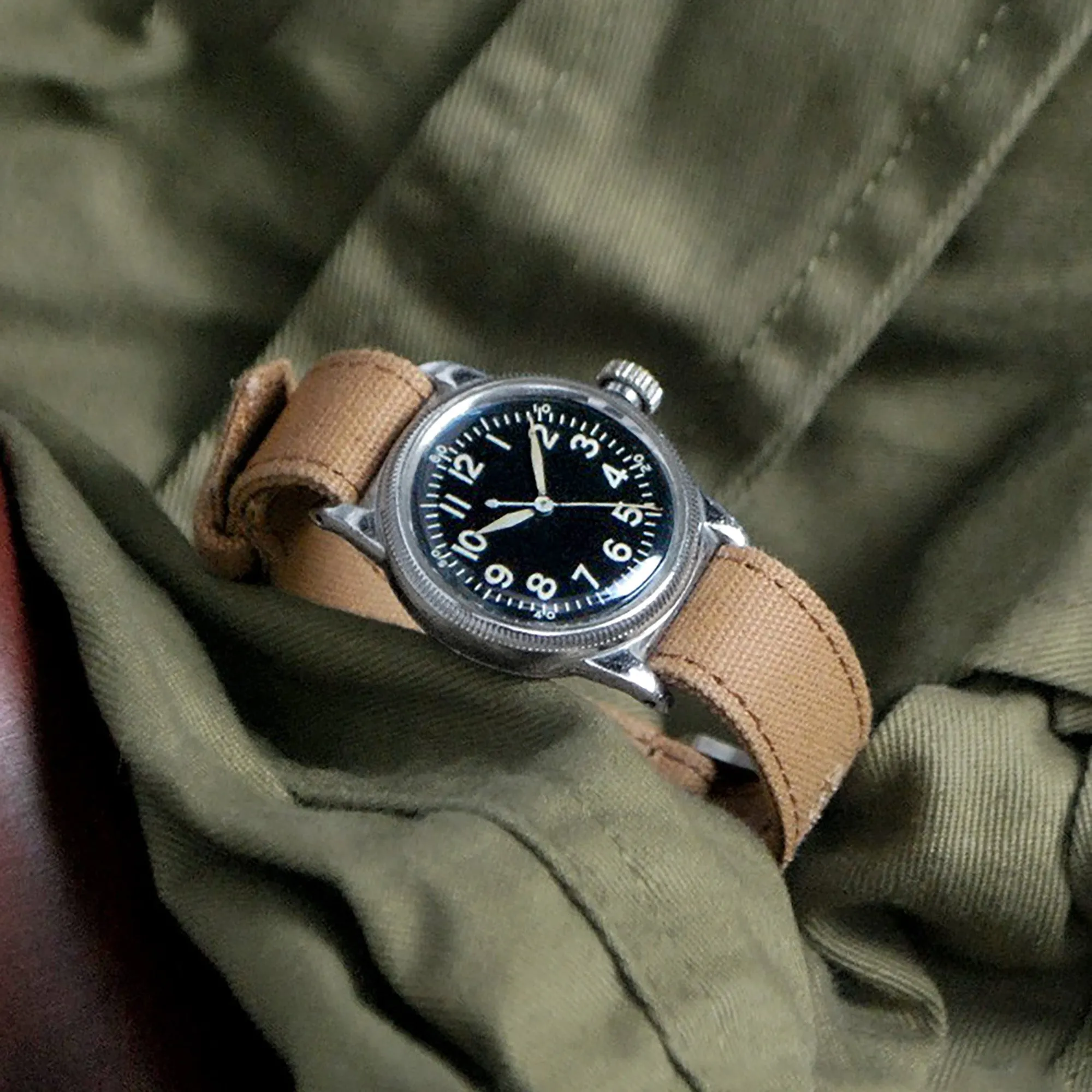 Khaki Sand 16mm or 18mm Canvas One-Piece Nylon Armband by HAVESTON Straps, Brushed