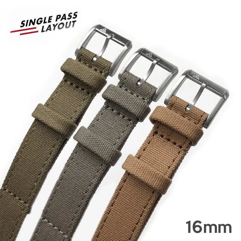 Khaki Sand 16mm or 18mm Canvas One-Piece Nylon Armband by HAVESTON Straps, Brushed
