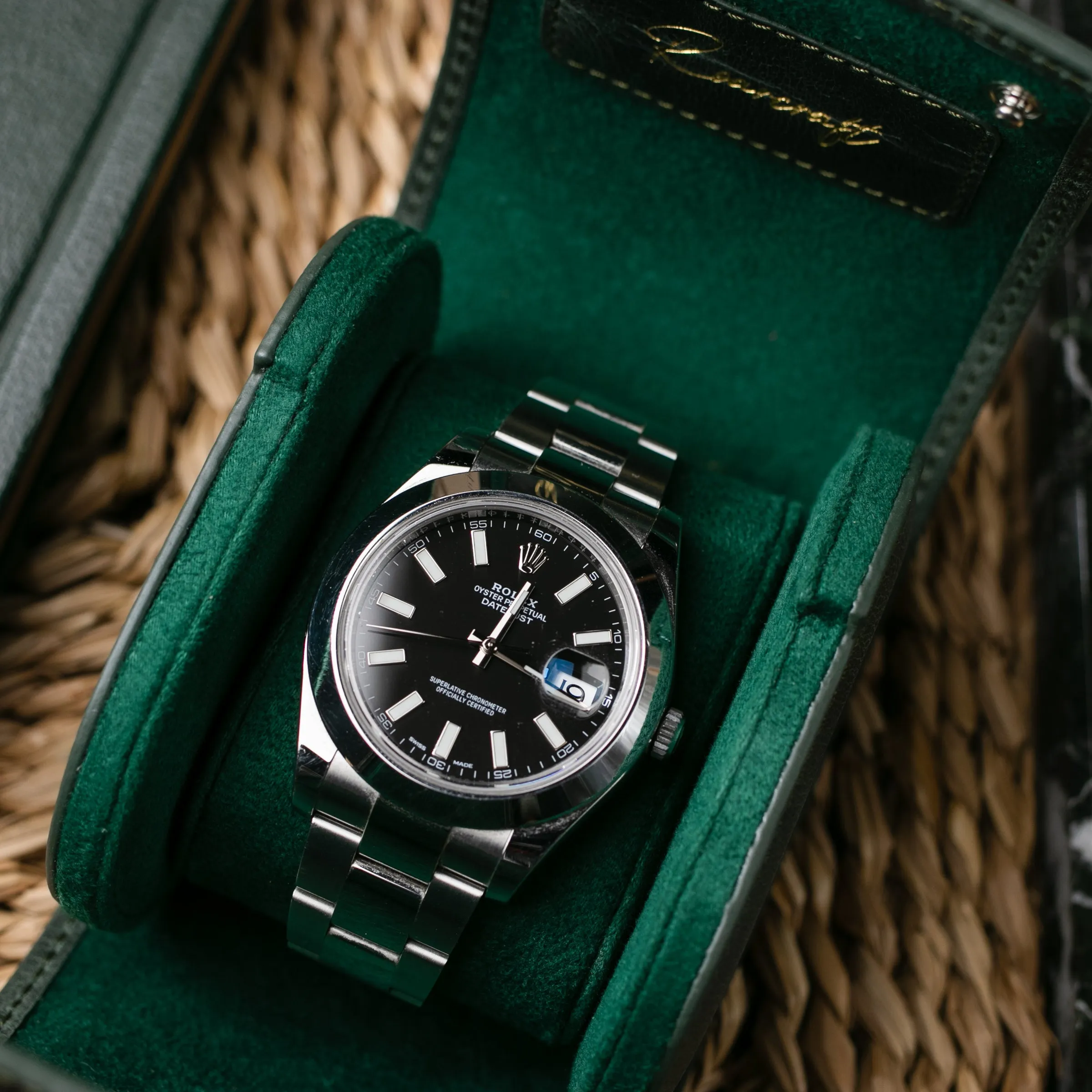 Leather Travel Watch Case - Emerald - Single Watch Roll