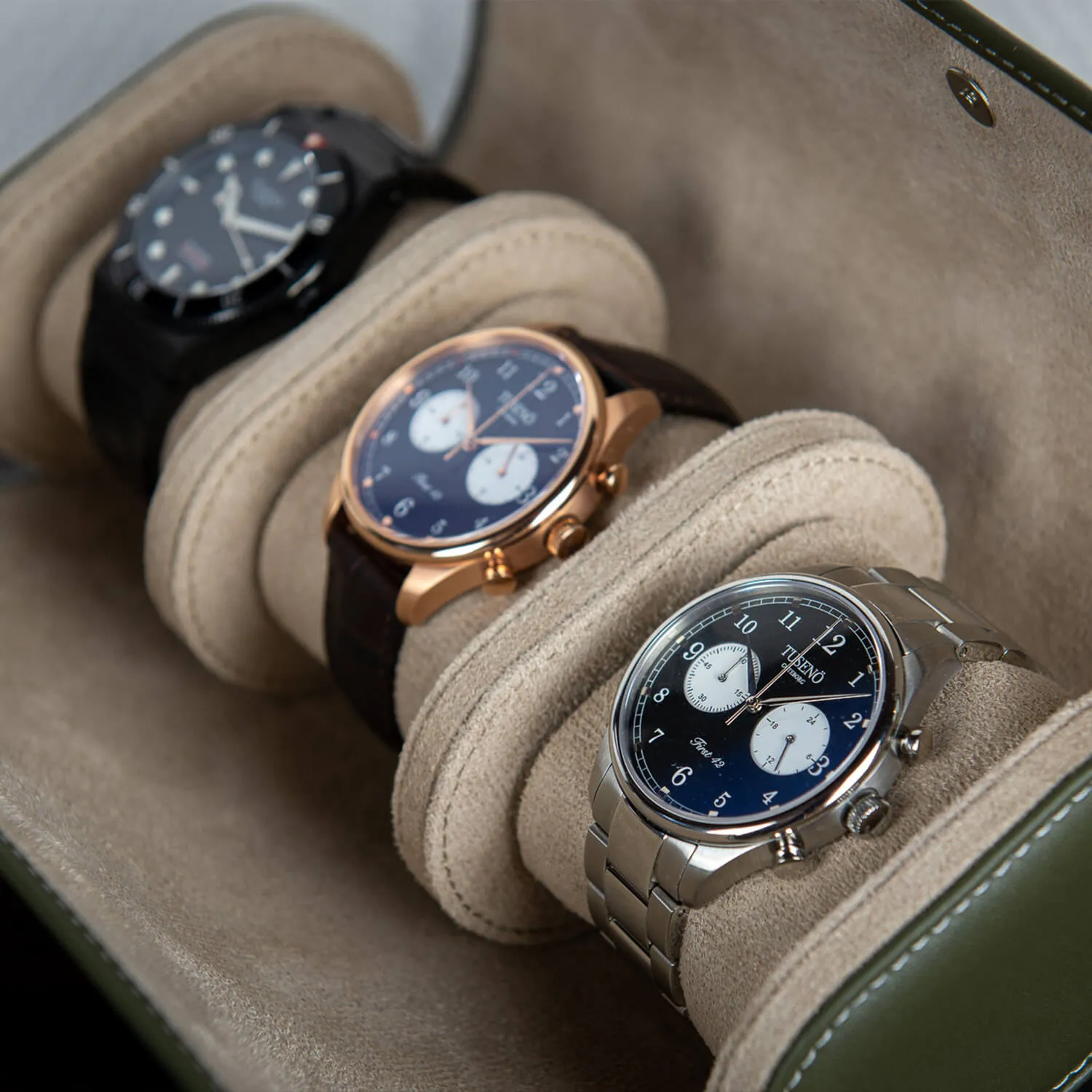 LEATHER WATCH ROLL – GREEN NAPPA