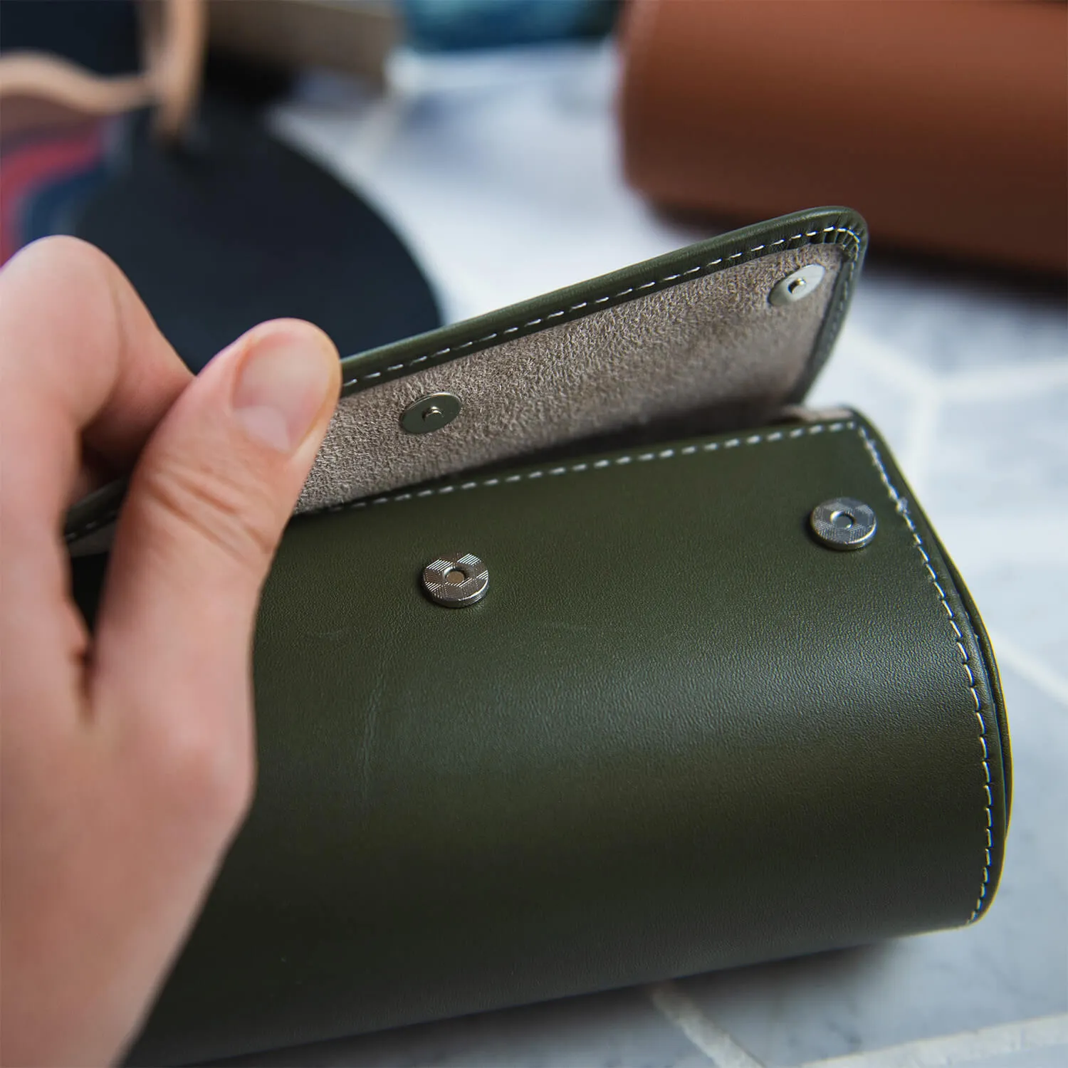 LEATHER WATCH ROLL – GREEN NAPPA