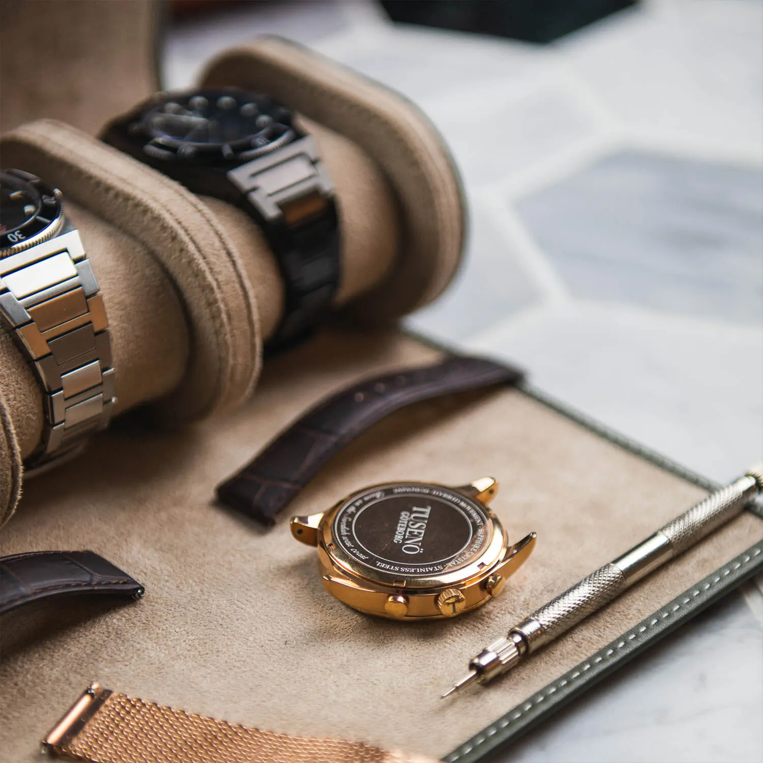 LEATHER WATCH ROLL – GREEN NAPPA