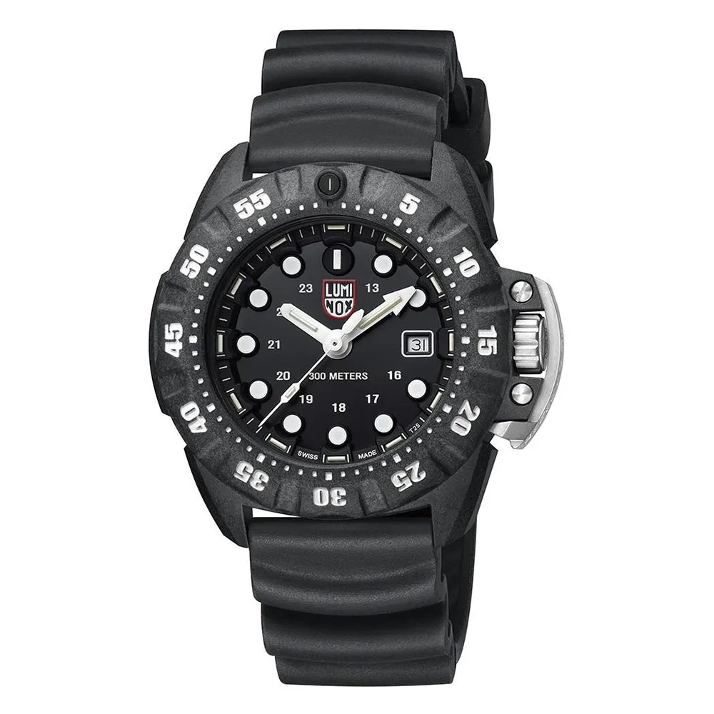 Luminox Men's Scott Cassell Deep Dive 1550 Series Black Rubber Band Black Analog Dial Quartz Watch - XS.1551