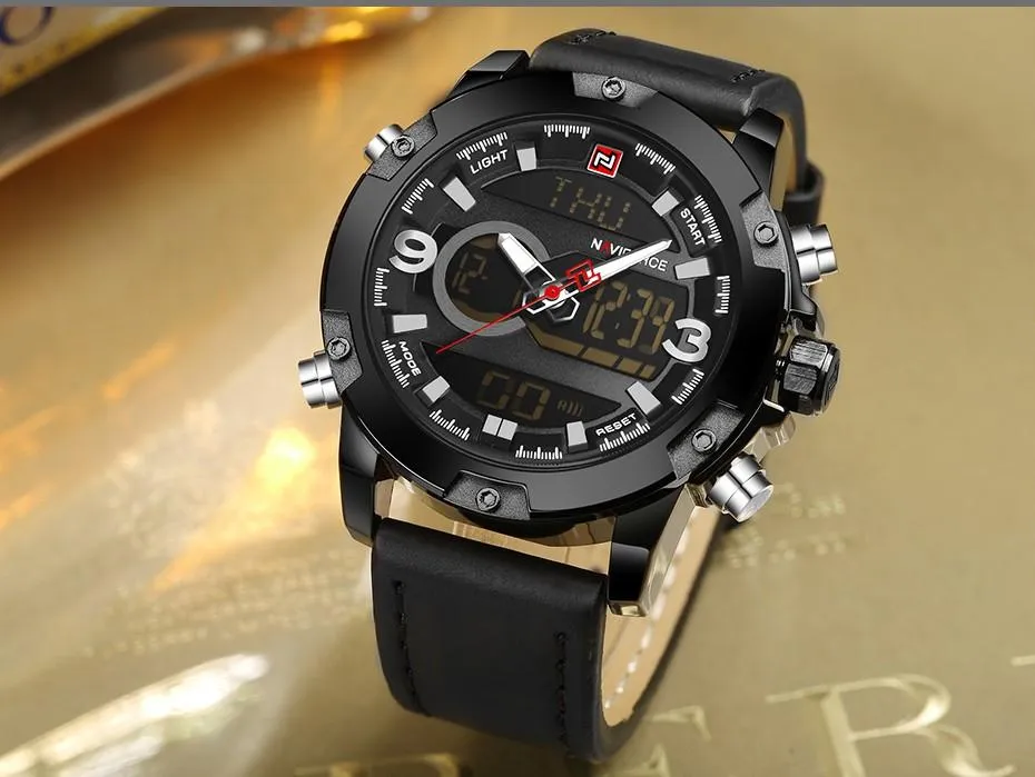 Luxury Analog/Digital Leather Sports Watch