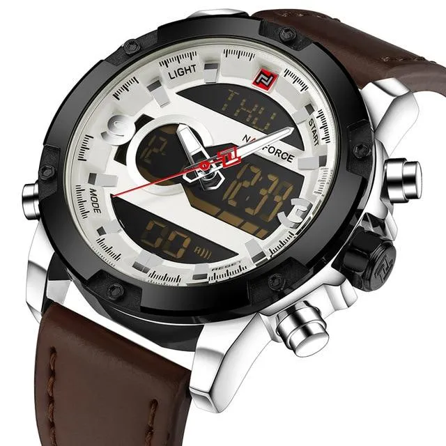 Luxury Analog/Digital Leather Sports Watch