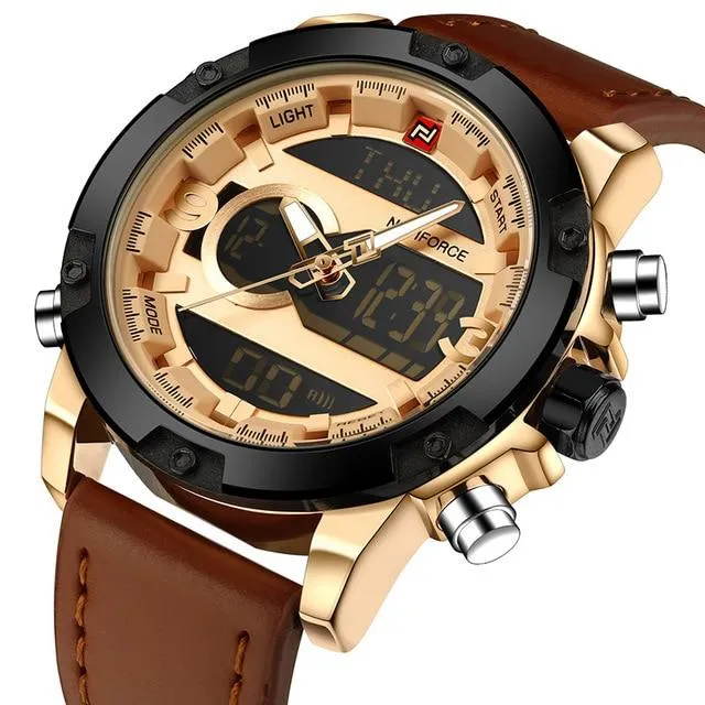 Luxury Analog/Digital Leather Sports Watch