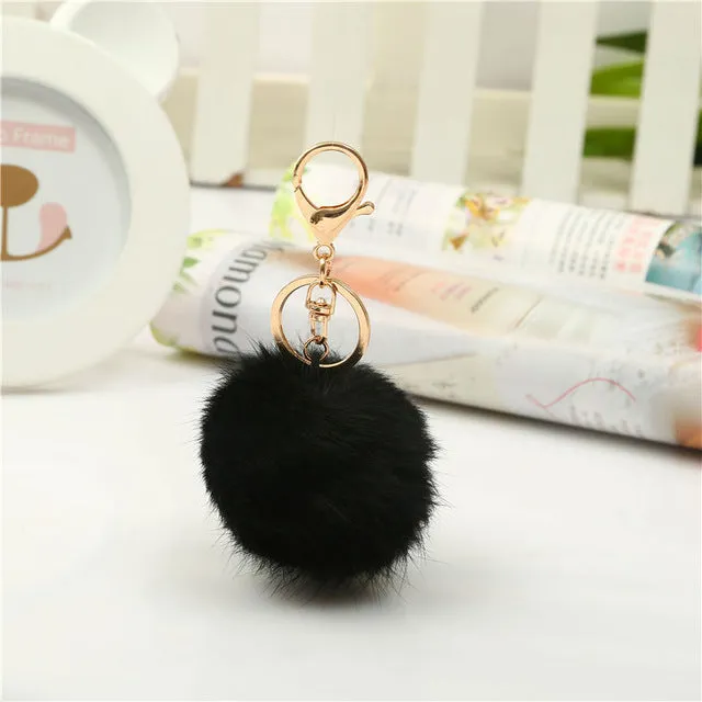 Luxury Fluffy Fur Keychain Soft Heart Lovely Heart Shape Pompons 8CM Genuine Rabbit Fur Ball Car Handbag Key Ring Multicolor
