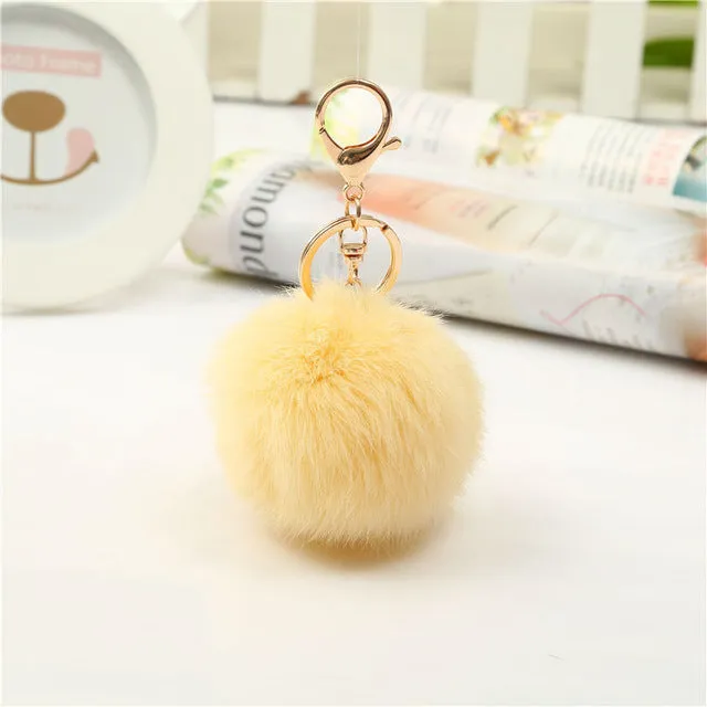 Luxury Fluffy Fur Keychain Soft Heart Lovely Heart Shape Pompons 8CM Genuine Rabbit Fur Ball Car Handbag Key Ring Multicolor