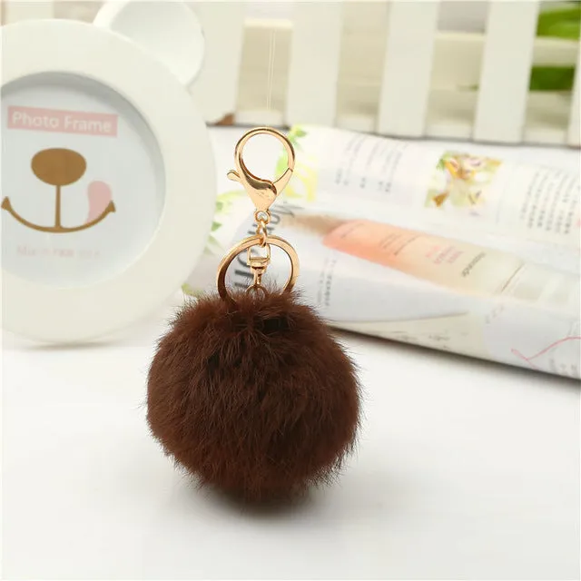 Luxury Fluffy Fur Keychain Soft Heart Lovely Heart Shape Pompons 8CM Genuine Rabbit Fur Ball Car Handbag Key Ring Multicolor