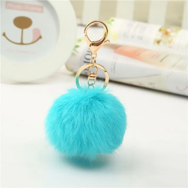 Luxury Fluffy Fur Keychain Soft Heart Lovely Heart Shape Pompons 8CM Genuine Rabbit Fur Ball Car Handbag Key Ring Multicolor