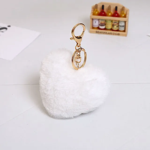 Luxury Fluffy Fur Keychain Soft Heart Lovely Heart Shape Pompons 8CM Genuine Rabbit Fur Ball Car Handbag Key Ring Multicolor