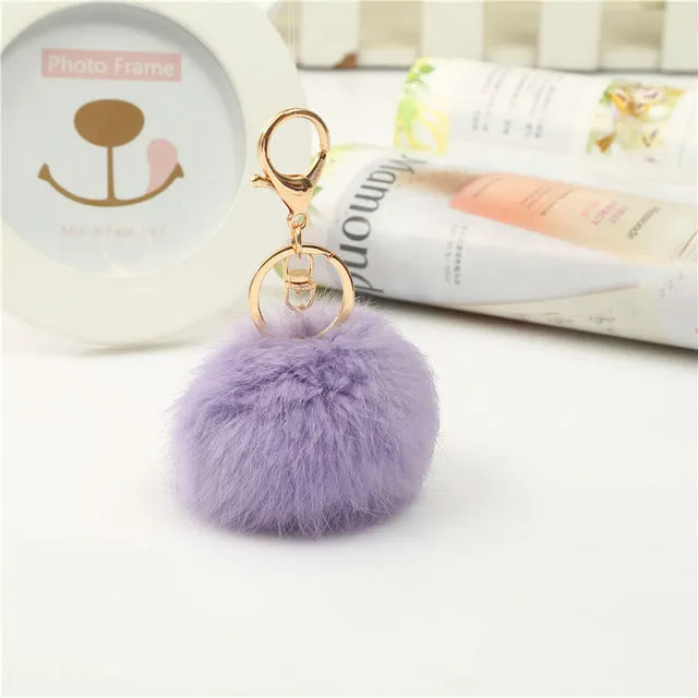 Luxury Fluffy Fur Keychain Soft Heart Lovely Heart Shape Pompons 8CM Genuine Rabbit Fur Ball Car Handbag Key Ring Multicolor