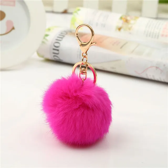 Luxury Fluffy Fur Keychain Soft Heart Lovely Heart Shape Pompons 8CM Genuine Rabbit Fur Ball Car Handbag Key Ring Multicolor