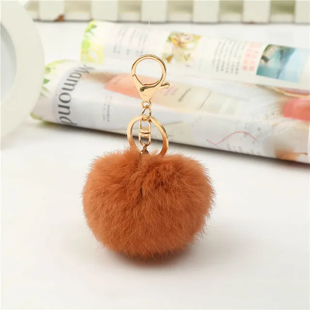 Luxury Fluffy Fur Keychain Soft Heart Lovely Heart Shape Pompons 8CM Genuine Rabbit Fur Ball Car Handbag Key Ring Multicolor