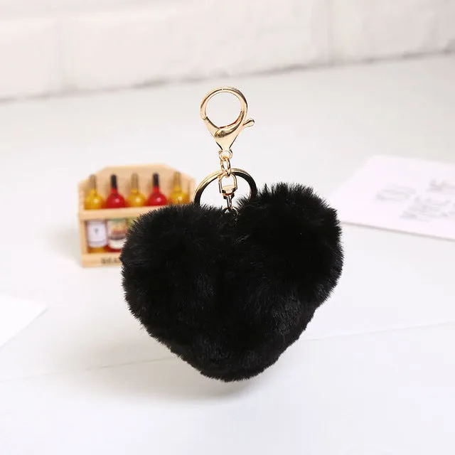 Luxury Fluffy Fur Keychain Soft Heart Lovely Heart Shape Pompons 8CM Genuine Rabbit Fur Ball Car Handbag Key Ring Multicolor