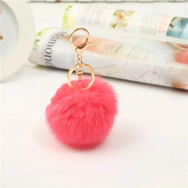 Luxury Fluffy Fur Keychain Soft Heart Lovely Heart Shape Pompons 8CM Genuine Rabbit Fur Ball Car Handbag Key Ring Multicolor