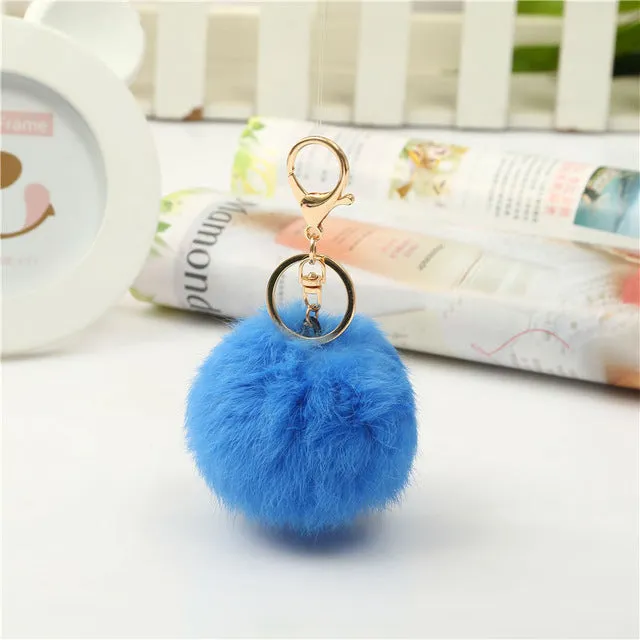 Luxury Fluffy Fur Keychain Soft Heart Lovely Heart Shape Pompons 8CM Genuine Rabbit Fur Ball Car Handbag Key Ring Multicolor