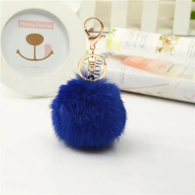 Luxury Fluffy Fur Keychain Soft Heart Lovely Heart Shape Pompons 8CM Genuine Rabbit Fur Ball Car Handbag Key Ring Multicolor