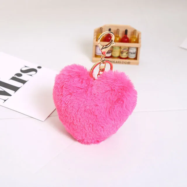 Luxury Fluffy Fur Keychain Soft Heart Lovely Heart Shape Pompons 8CM Genuine Rabbit Fur Ball Car Handbag Key Ring Multicolor