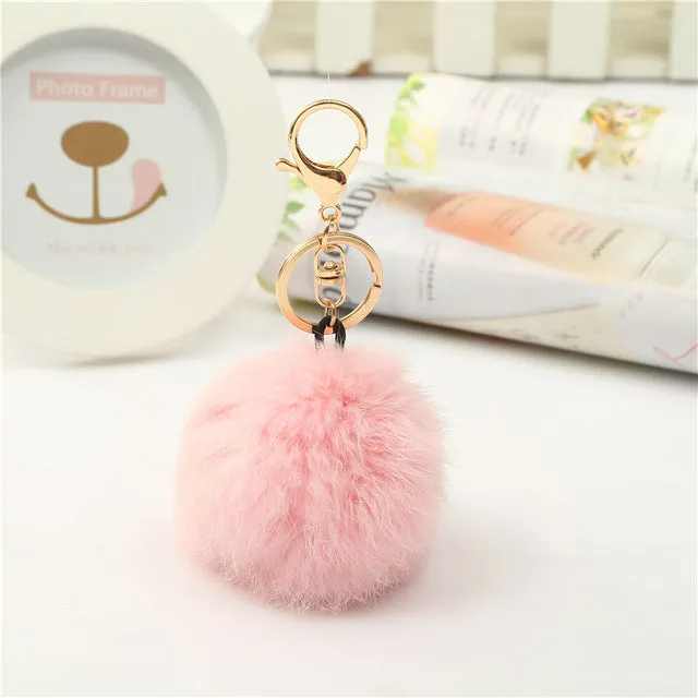 Luxury Fluffy Fur Keychain Soft Heart Lovely Heart Shape Pompons 8CM Genuine Rabbit Fur Ball Car Handbag Key Ring Multicolor