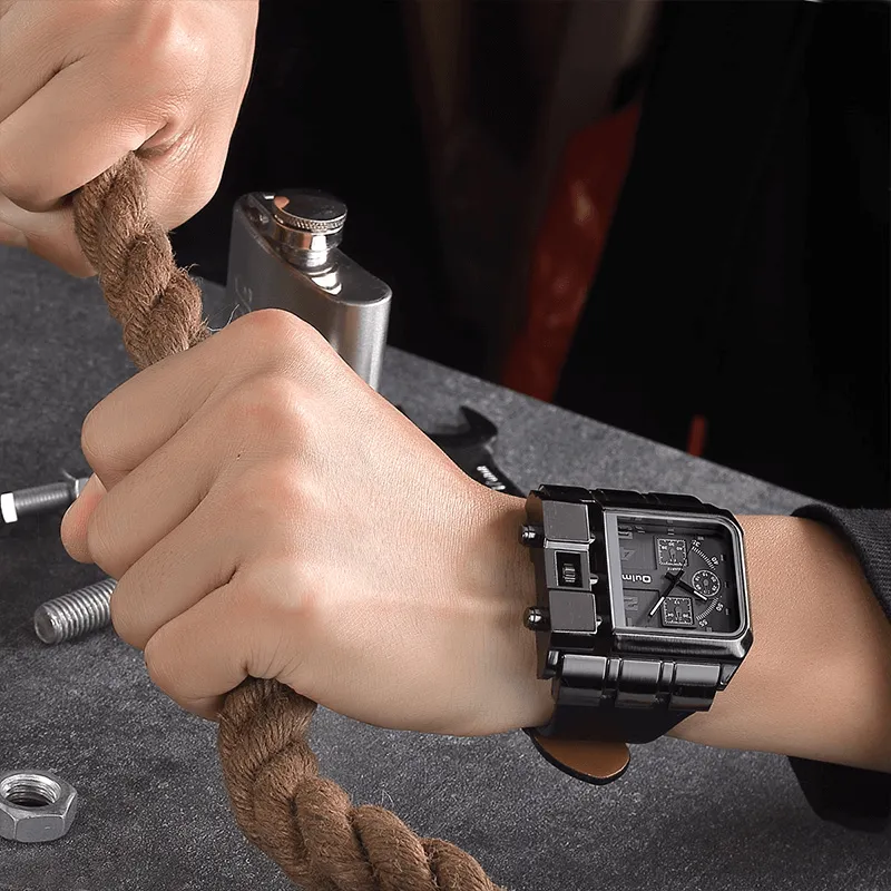Luxury Square Dial Wide Strap Wristwatch / Fashion Quartz Watch with Unique Design