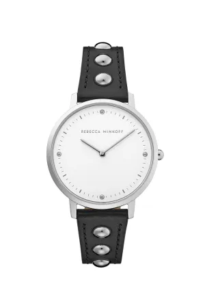 Major Silver Tone Black Strap Watch, 35mm