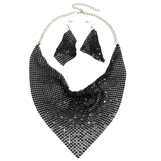 MANILAI Indian Jewelry Set Chic Style Shining Metal Slice Bib Choker Necklaces Earring Party / Wedding Fashion Jewelry Sets 2017