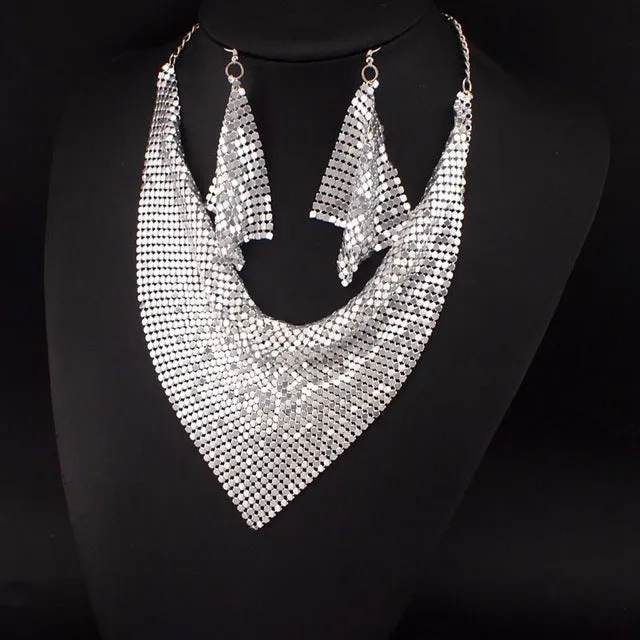 MANILAI Indian Jewelry Set Chic Style Shining Metal Slice Bib Choker Necklaces Earring Party / Wedding Fashion Jewelry Sets 2017