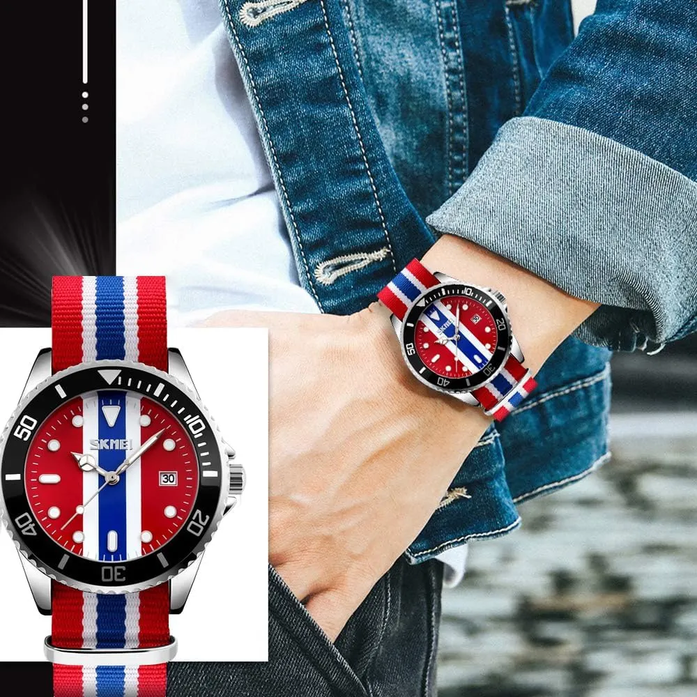 MASTOP Men's Quartz Watch Nylon Strap British Style Business Sports Date Display Waterproof Dress Watches Luminous Fashion Analog Casual Wristwatch