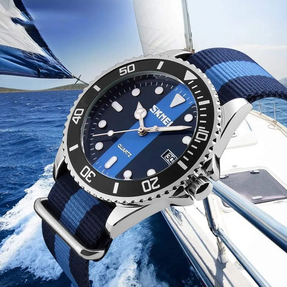 MASTOP Men's Quartz Watch Nylon Strap British Style Business Sports Date Display Waterproof Dress Watches Luminous Fashion Analog Casual Wristwatch