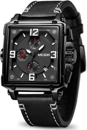 MEGIR Men's Analogue Army Military Chronograph Luminous Quartz Watch with Fashion Leather Strap for Sport & Business Work ML2061G