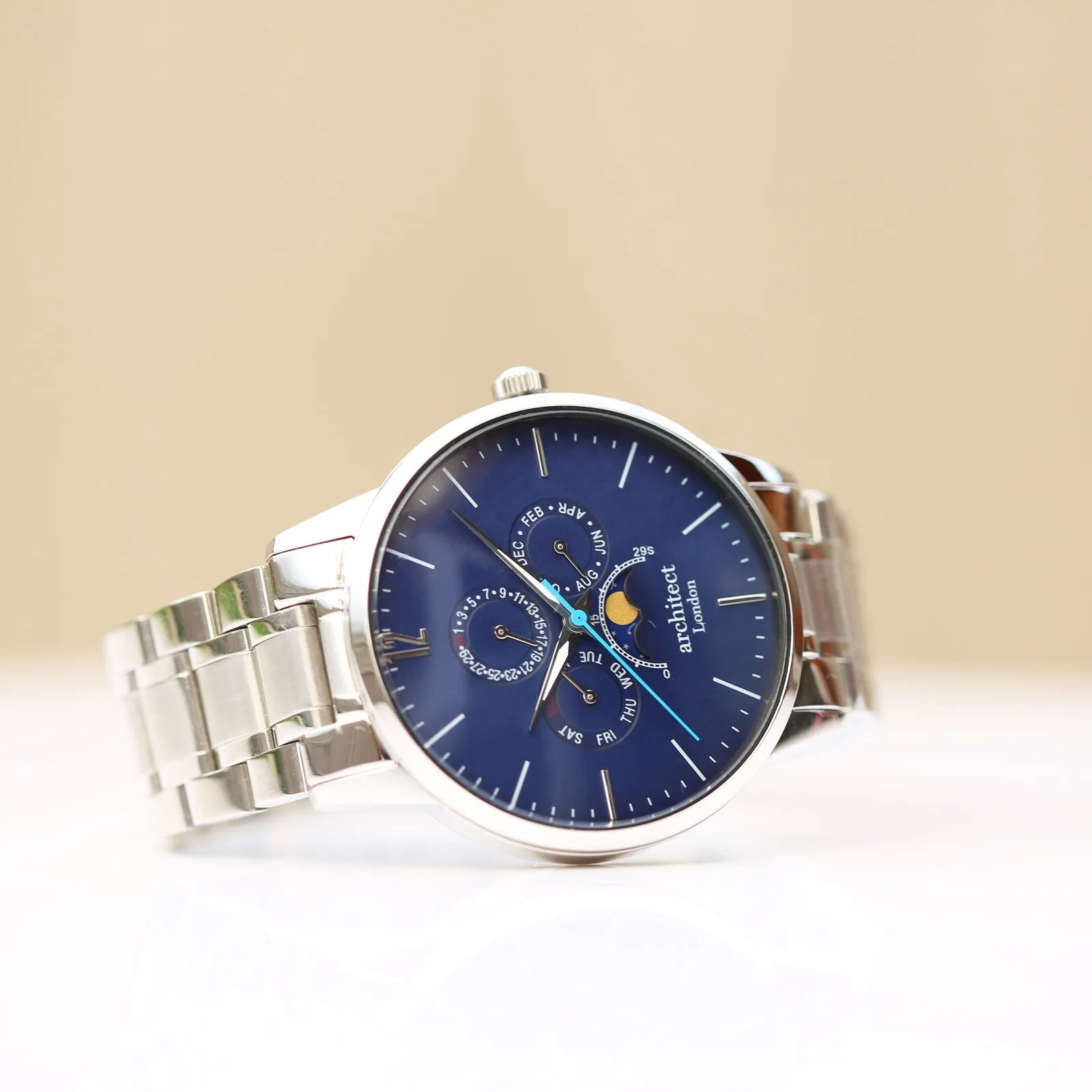 Men's Architect Blue Engraved Moonphase Watch