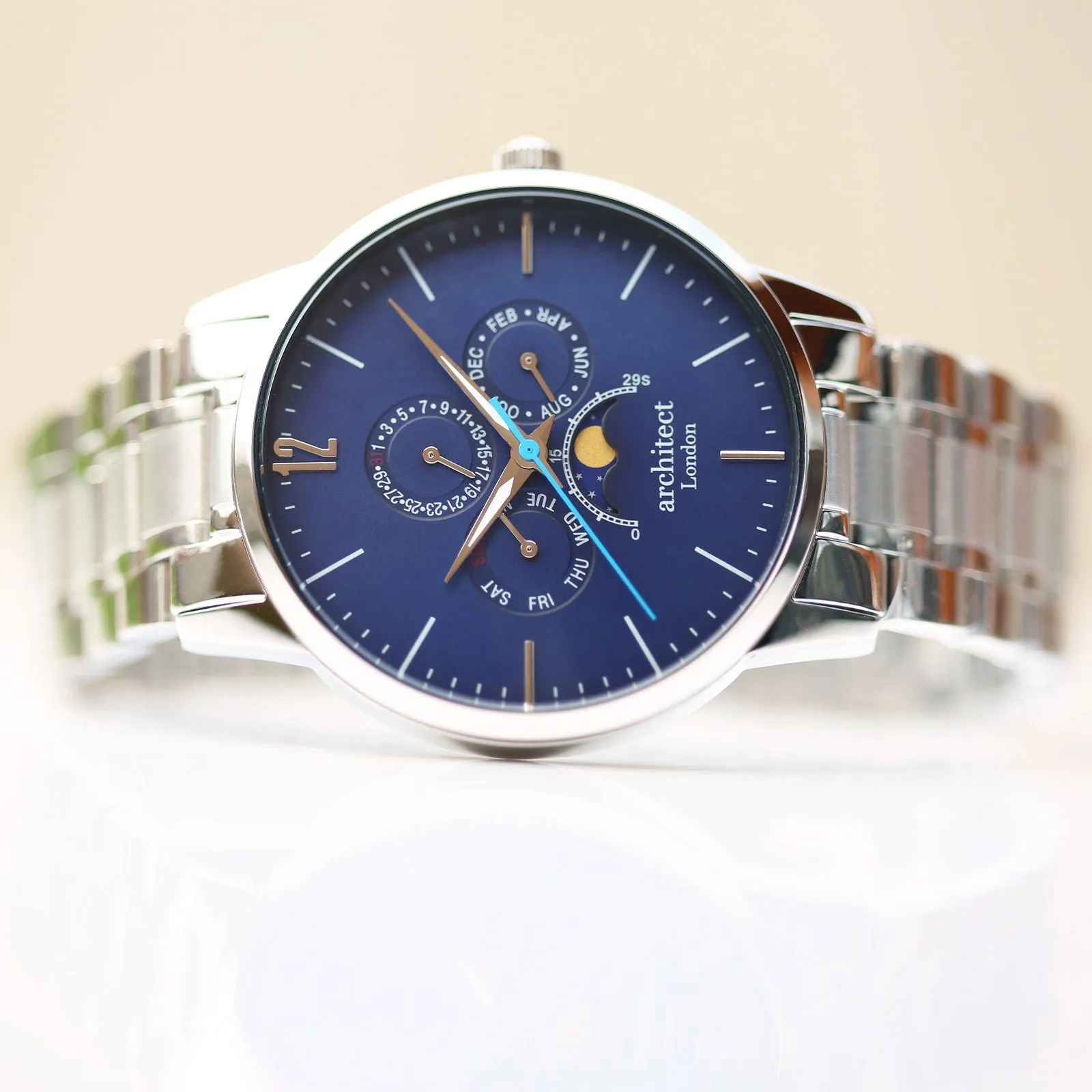 Men's Architect Blue Engraved Moonphase Watch