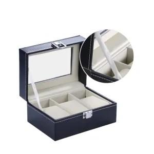 Mens Black Leather Display Glass Top Jewelry Case Organizer