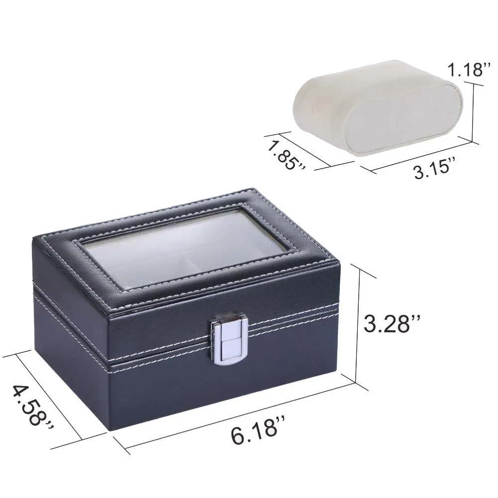 Mens Black Leather Display Glass Top Jewelry Case Organizer