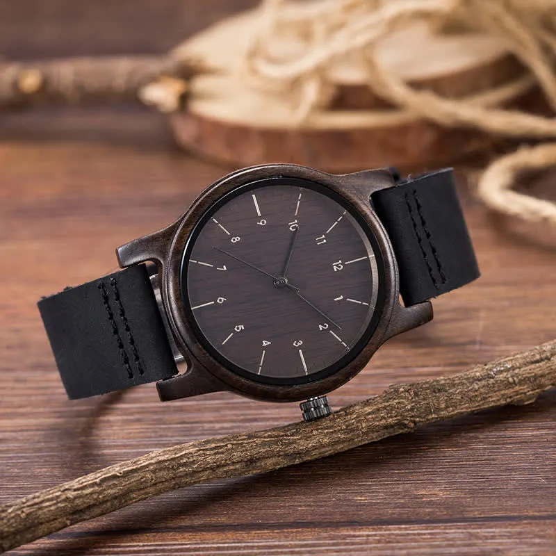 Men's Chic Leather Strap Lightweight Wooden Watch