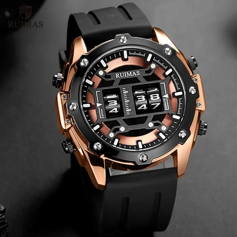 Mens Digital Quartz Watch – Waterproof Silicone Band, Military Design