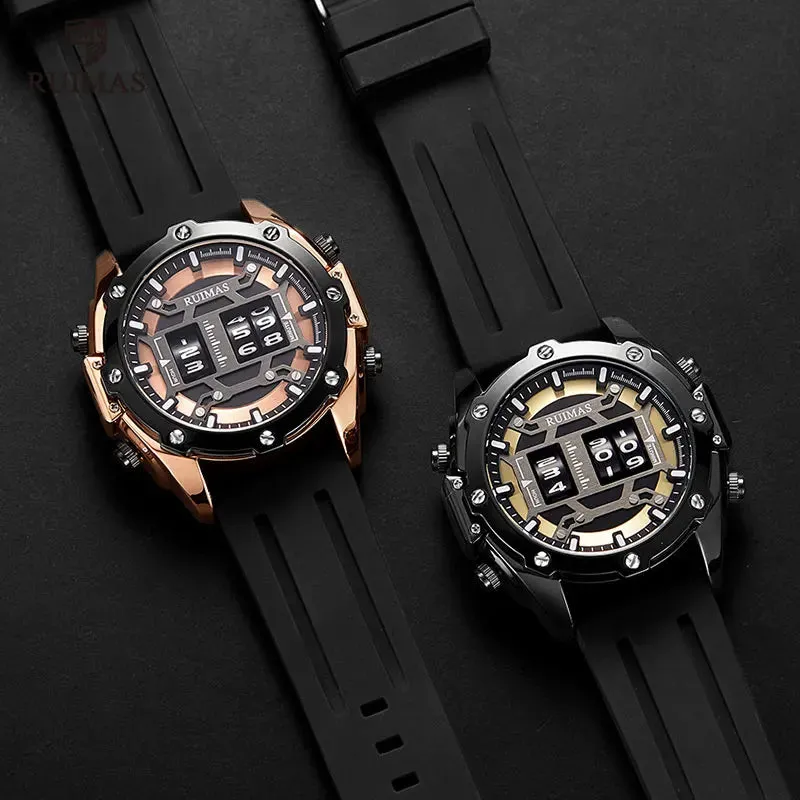 Mens Digital Quartz Watch – Waterproof Silicone Band, Military Design