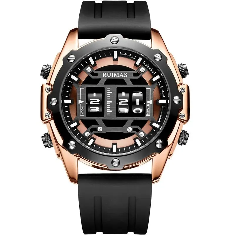 Mens Digital Quartz Watch – Waterproof Silicone Band, Military Design