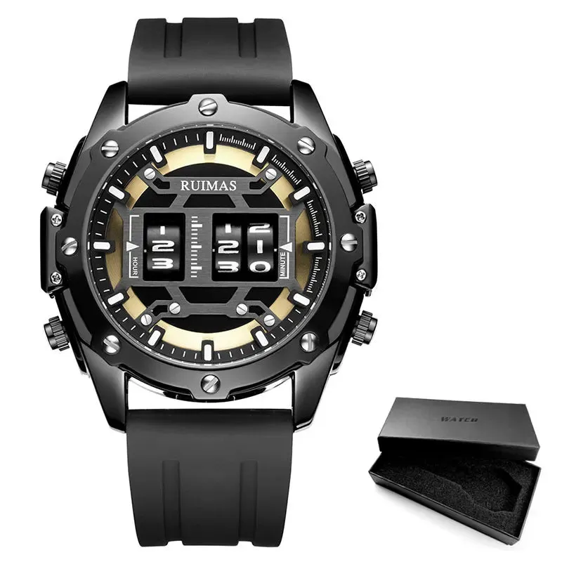 Mens Digital Quartz Watch – Waterproof Silicone Band, Military Design